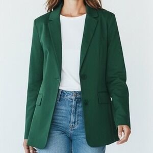 Pink Diamond Women Green Blazer Jacket Size 12 Button Front Long Sleeve Pockets